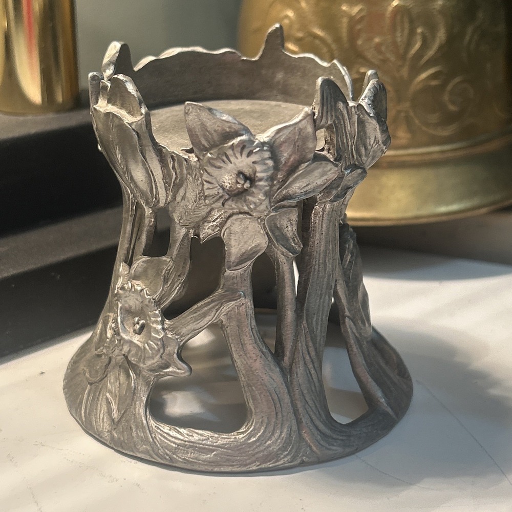 Vintage Seagull Pewter Art Nouveau Flower Holder Candle Holder ©1990